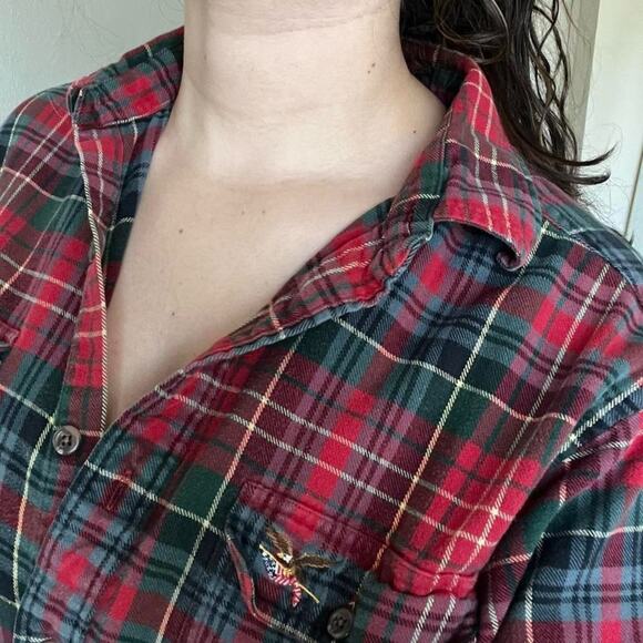 American Living vintage Red Green flannel button down Plaid Shirt cabincore - Picture 3 of 8